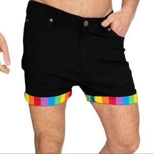PRIDEBUNNY Black Roll-up Rainbow Short Shorts size 32